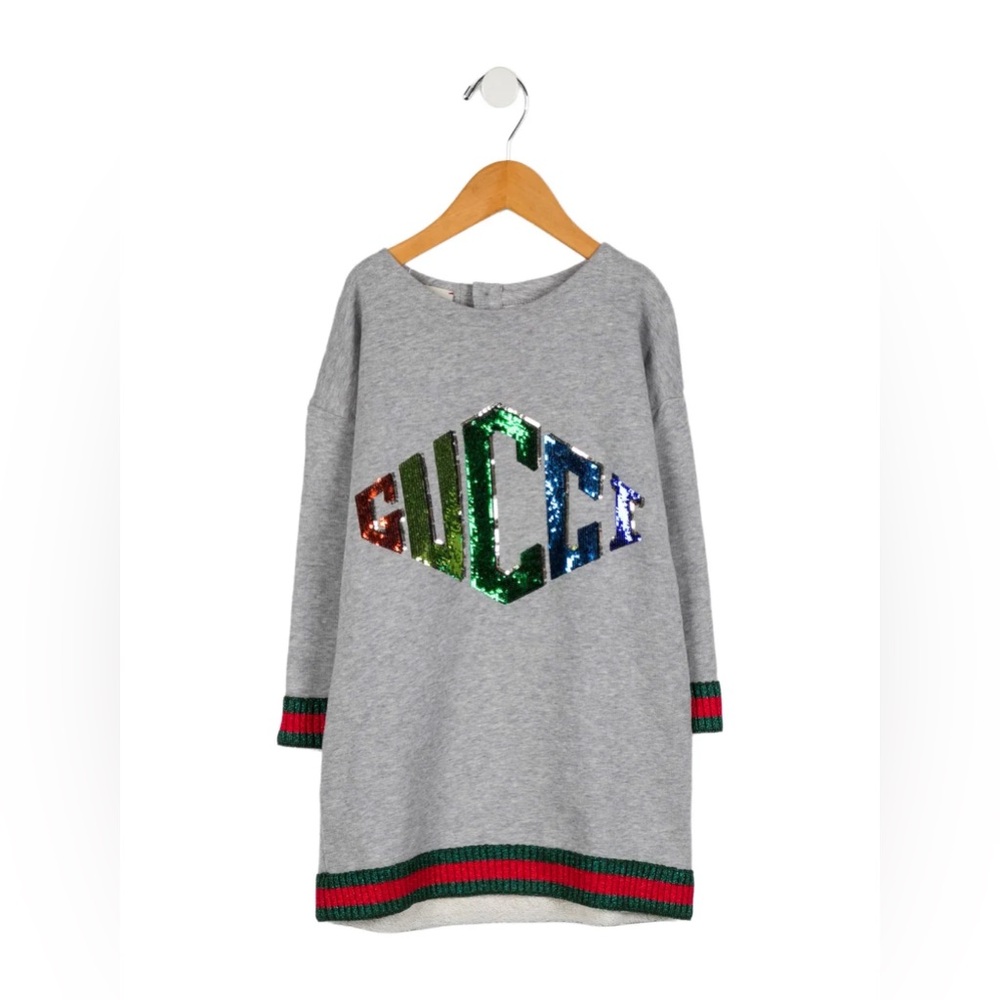 Gucci Gray Kids Tee with Multicolor Sequin Logo